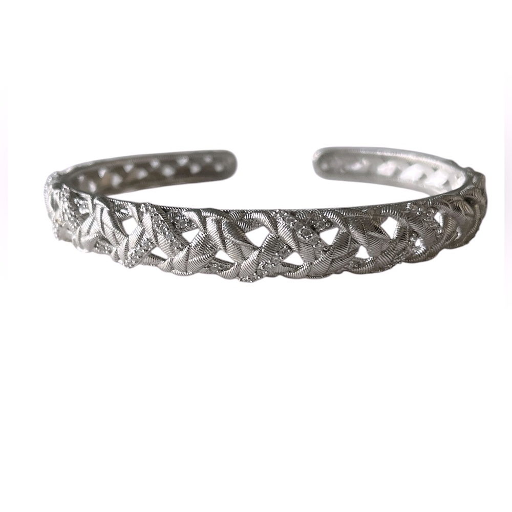 Judith Ripka Silver Hinged Cuff Bracelet with Intricate Openwork Design - Picture 4 of 12